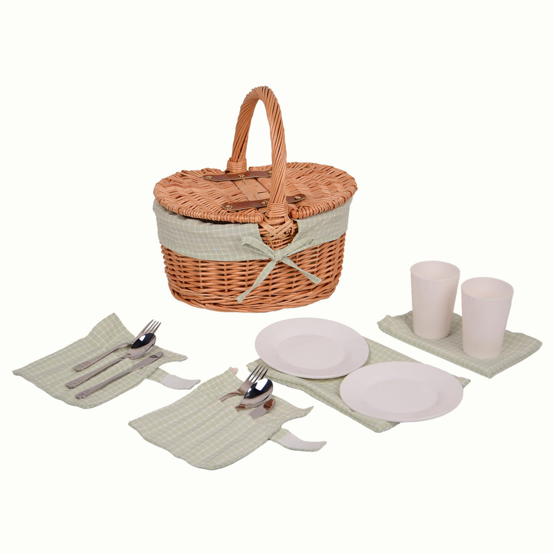 Picknickkorb Kinder Oval mit Ausstattung für 2 Personen Grün Oval Grün, Oval Grün
