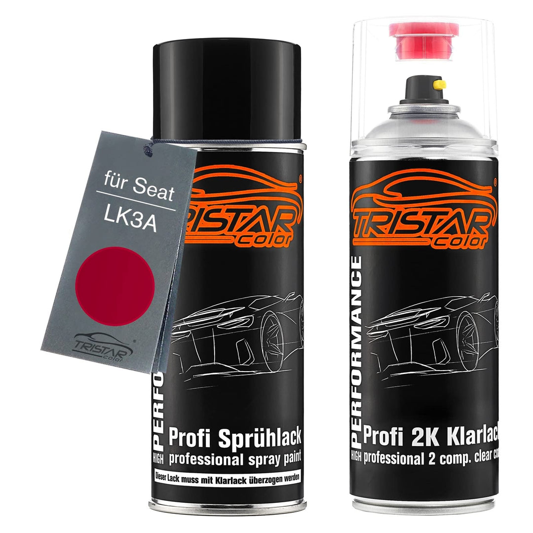 TRISTARcolor Autolack 2K Spraydosen Set für Seat LK3A Rojo Paprika/Paprika Rot Basislack 2 Komponent