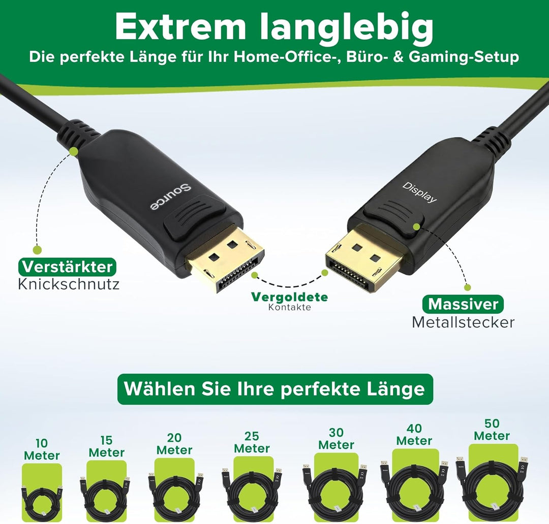InLine DisplayPort 2.1 AOC Kabel, aktiv, UHBR 13.5, 10K/8K/4K, verlustfreie Übertragung, mit Metalls