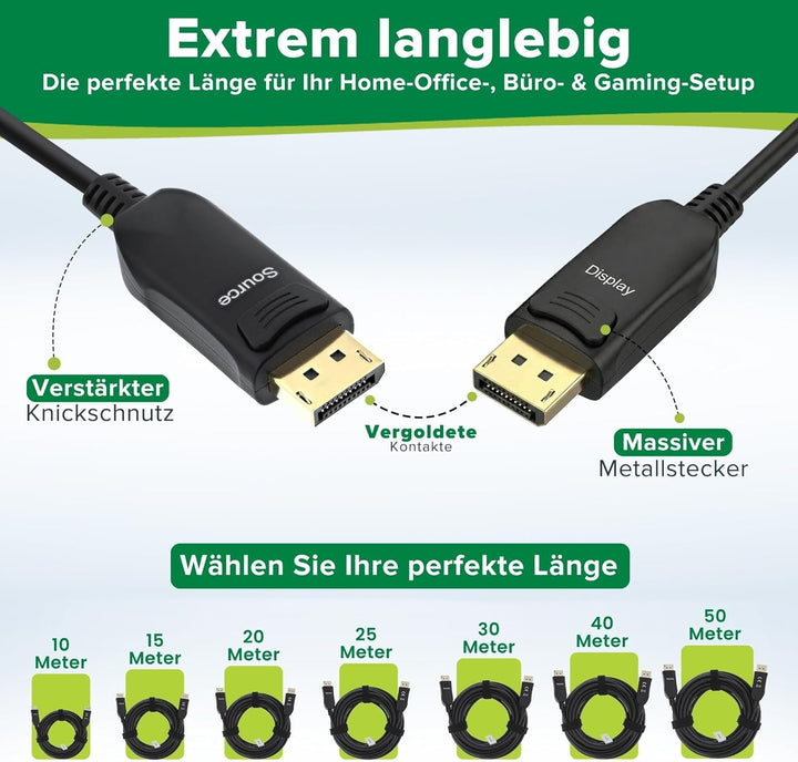 InLine DisplayPort 2.1 AOC Kabel, aktiv, UHBR 13.5, 10K/8K/4K, verlustfreie Übertragung, mit Metalls