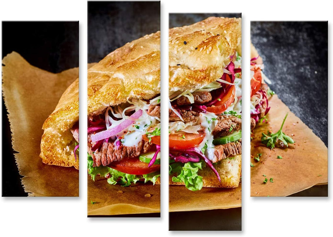 Bild Bilder auf Leinwand Türkischer Döner-Kebab auf goldgeröstetem Pita-Brot gefüllt mit Rotisserie