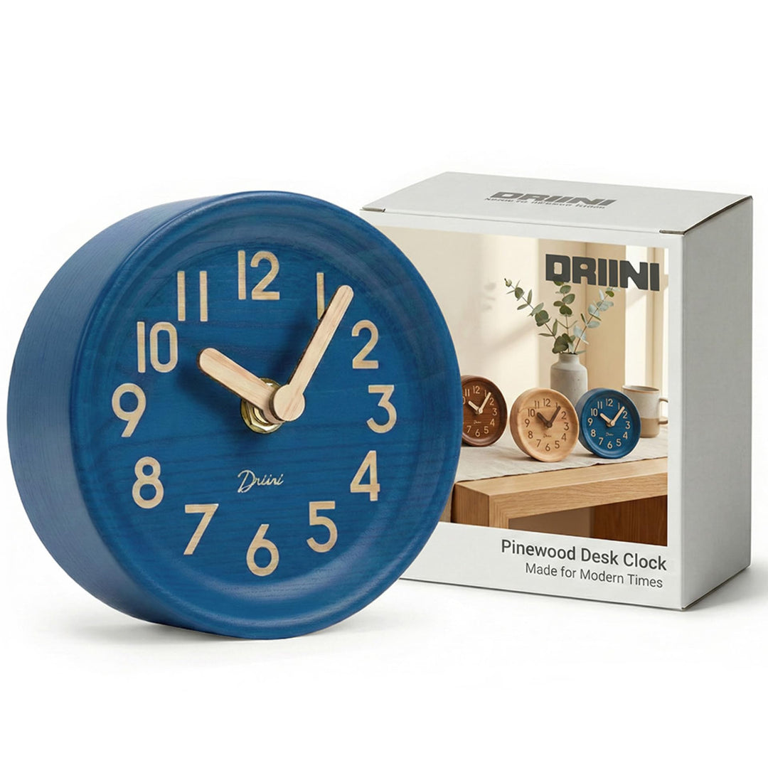 Driini Analoge Tischuhr aus Holz, 10,9 cm, dekorative Uhr aus Kiefernholz, kein Ticken, leicht zu le