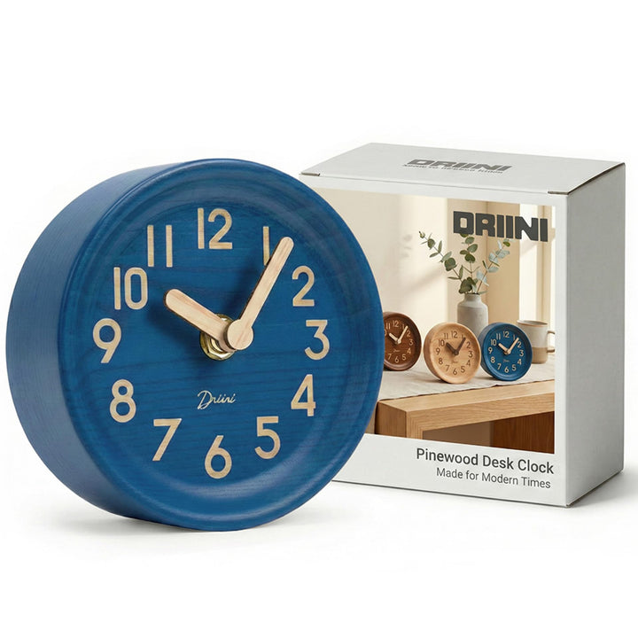 Driini Analoge Tischuhr aus Holz, 10,9 cm, dekorative Uhr aus Kiefernholz, kein Ticken, leicht zu le