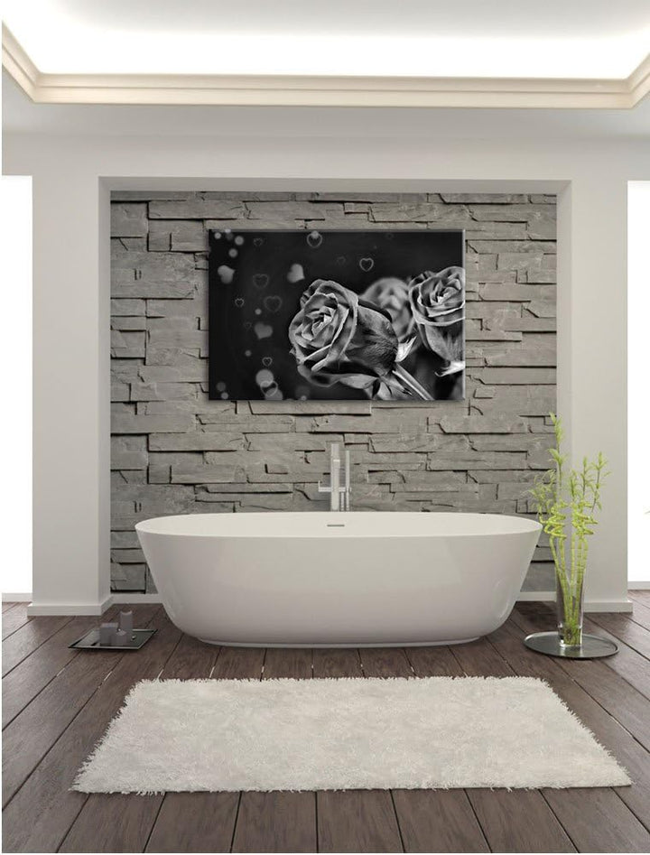 Monocrome, Rosen, Format: 100x70 auf Leinwand, XXL riesige Bilder fertig gerahmt mit Keilrahmen, Kun