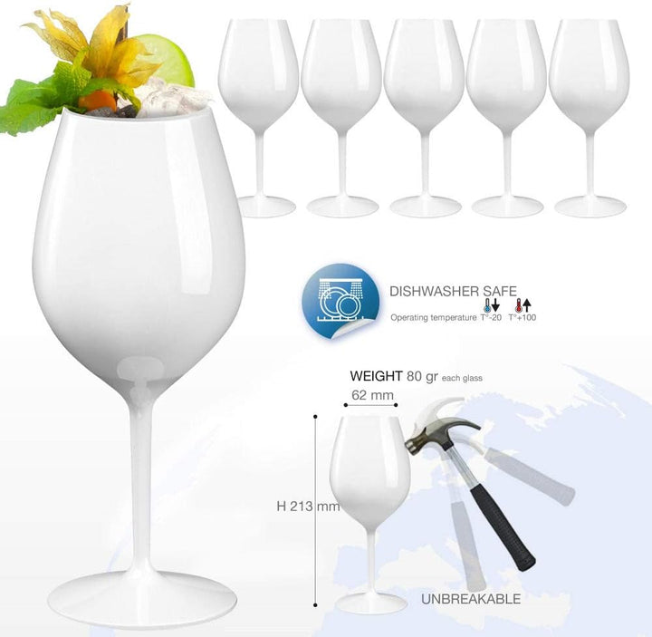 DoimoFlair Weingläser aus Kunststoff bruchsicher Weinbecher Sektgläser Plastik Weiss 51 cl. Set 6 St