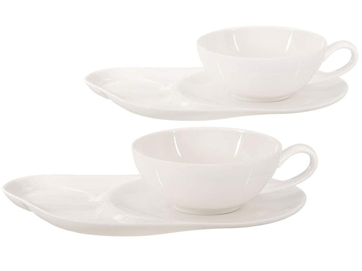 Buchensee Teetassen Set Lena aus Crystal Bone China Porzellan. 2 Tassen je 200ml + Untersetzer mit p