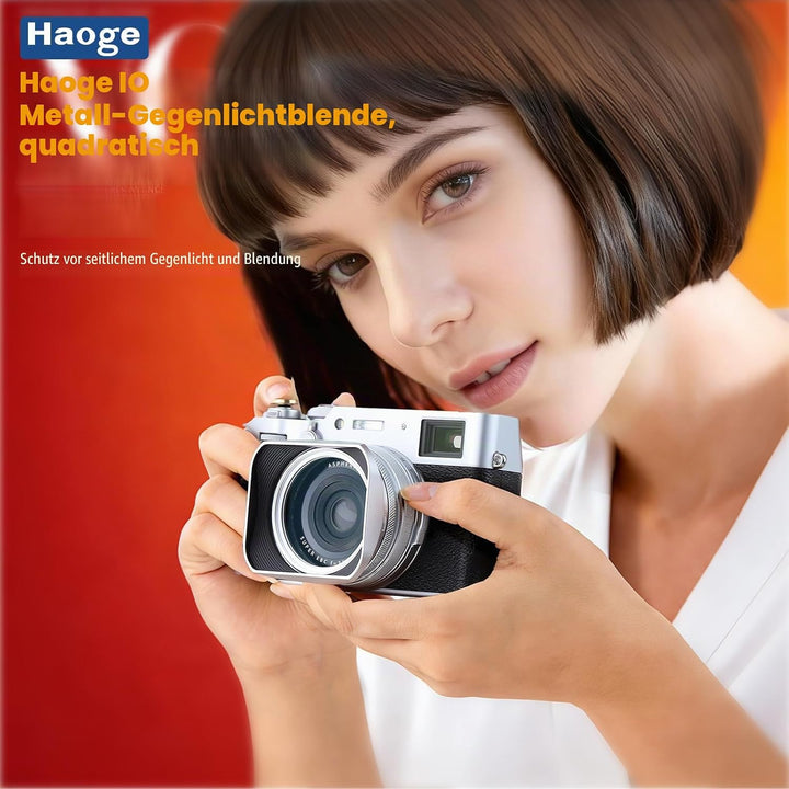 Haoge LH-X200S Gegenlichtblende aus Metall, quadratisch, mit 49 mm Adapterring, Metallkappe für Fuji