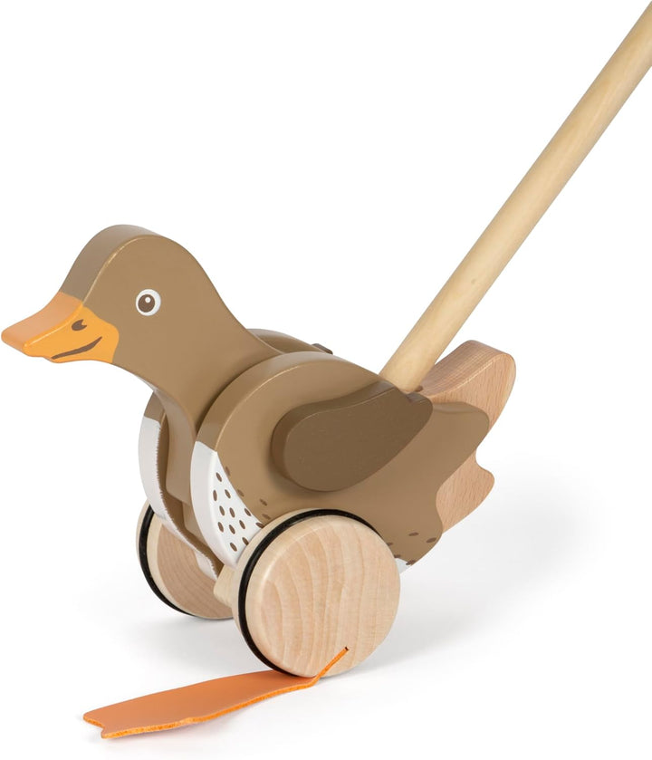 small foot Schiebetier Ente mit beweglichem Kopf aus Holz, hilft beim Laufenlernen, Schiebespielzeug
