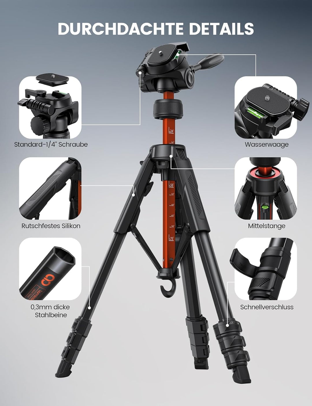 Lamicall Stativ Kamera, Kamerastativ Tripod - [Patentierte Schnellöffnung] Super Stabiles Camera Tri