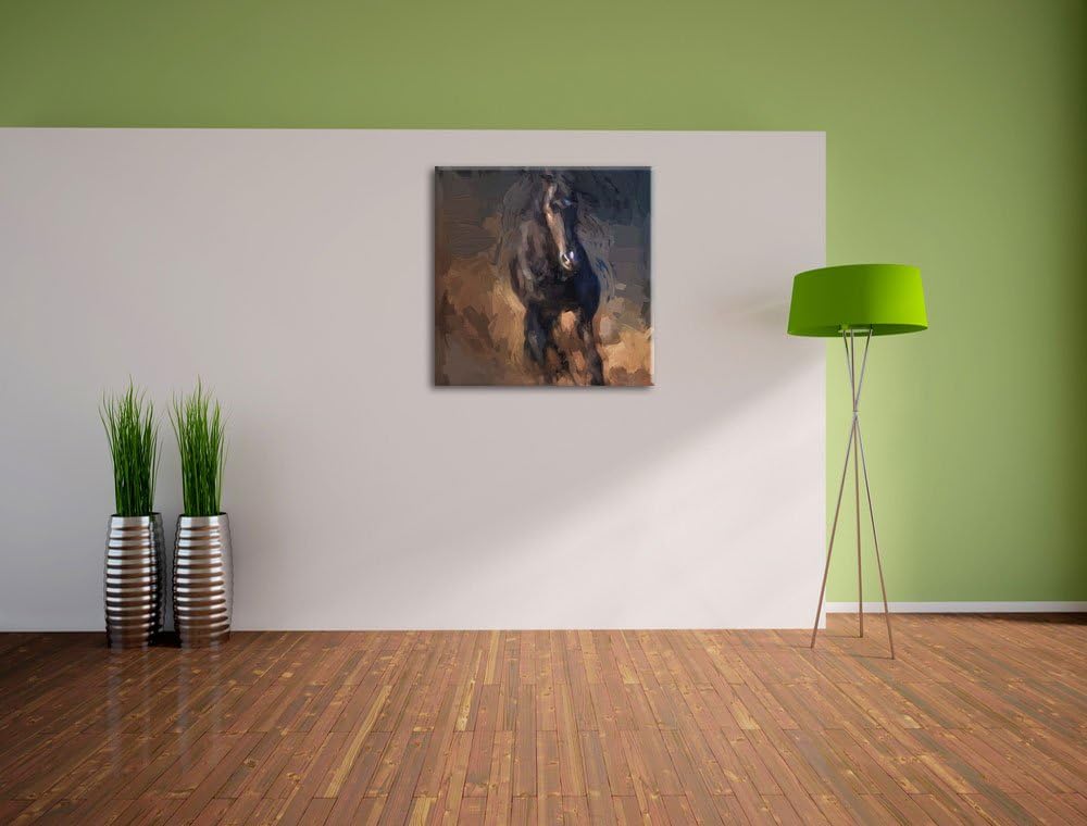Elegantes schwarzes Pferd Pinsel Effekt, Format: 70x70 auf Leinwand, 70x70