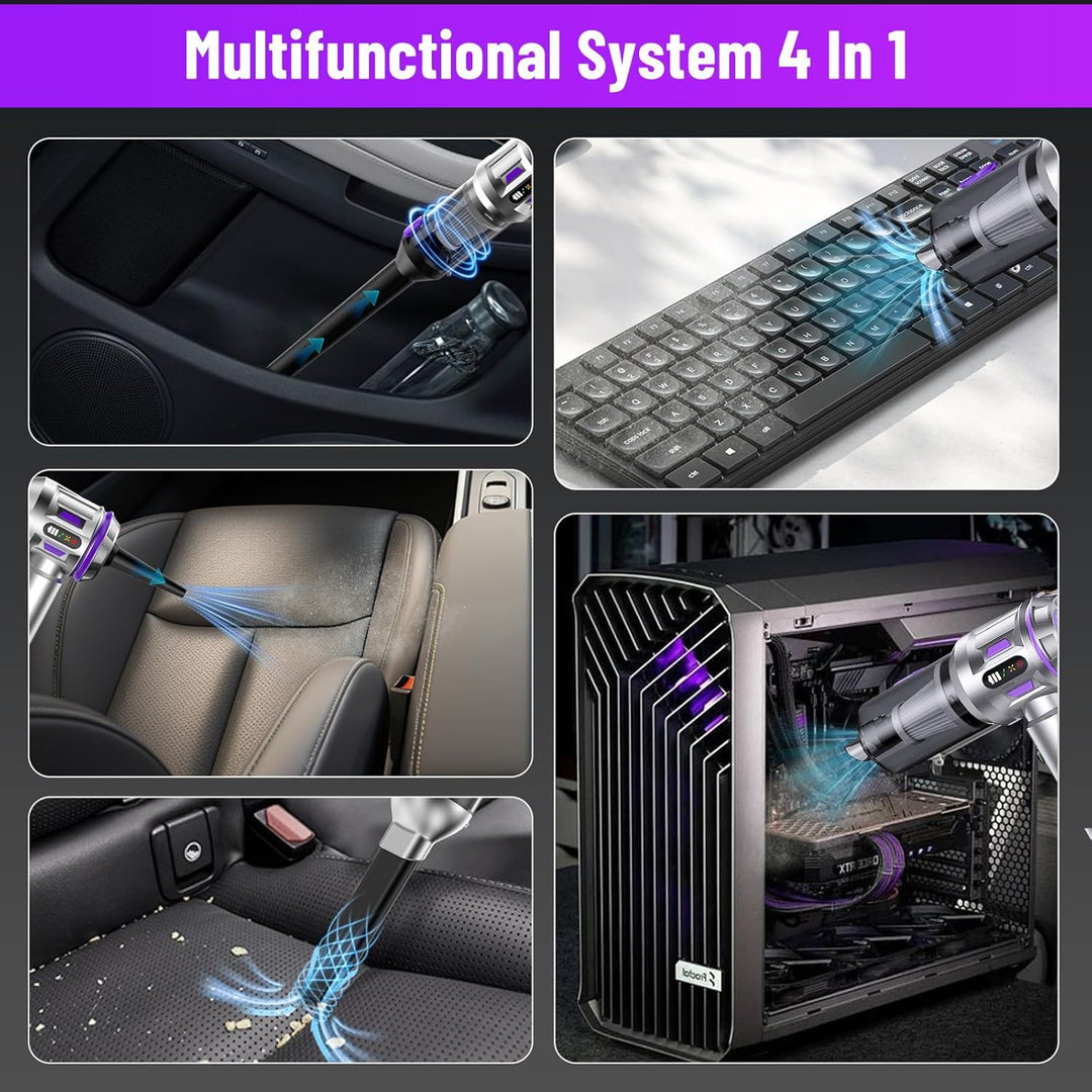 Akku-Handstaubsauger 18000Pa, 3 Stufen & Druckluftgebläse, USB-C | Kabelloser Auto-Staubsauger, 6000