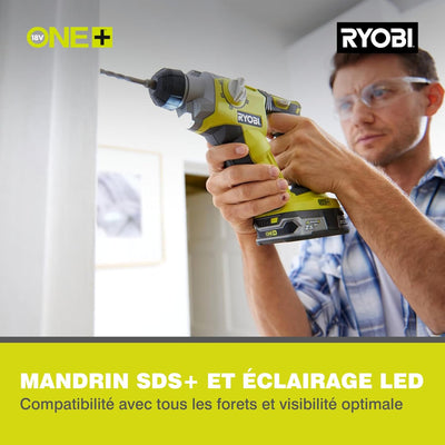 RYOBI 18 V ONE+ Akku-Bohrhammer R18SDS-125S (Schlagenergie 1.3 J, Max. Bohrdurchmesser in Holz/Mauer