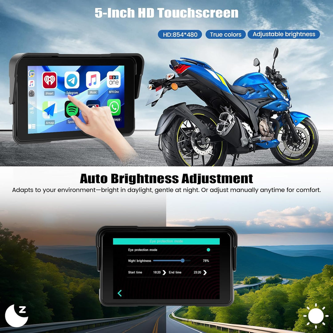 SIXWIN Motorrad Carplay Bildschirm für Moto mit Wireless Carplay Android Auto, 5 Zoll HD Touchscreen