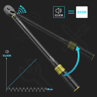 ANPUDS Drehmomentschlüssel 1/2 Zoll, 60-460 Nm Drehmomentschlüssel, ±3% Fehlergenauigkeit mit 72 Zäh
