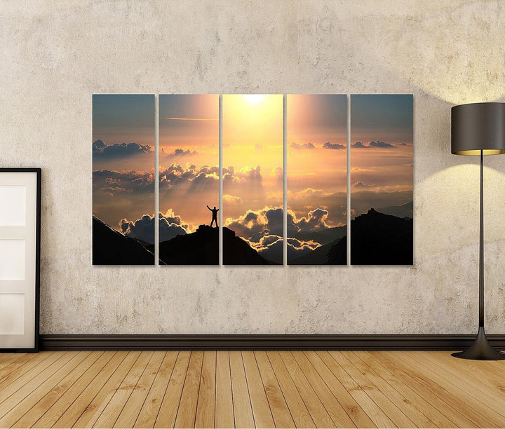 islandburner Bild auf Leinwand Person Auf Berggipfel Über Den Wolken Bilder Wandbilder Poster Leinwa