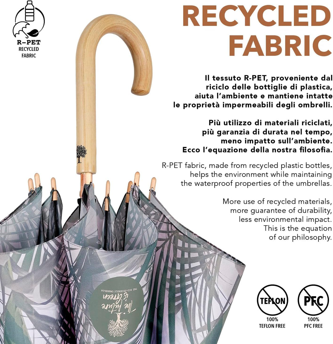 PERLETTI GREEN Regenschirm Gross Ökologisch Damen - Regen Stockschirm Automatik Eco Naturverbunden U