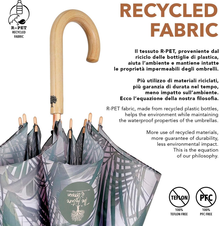 PERLETTI GREEN Regenschirm Gross Ökologisch Damen - Regen Stockschirm Automatik Eco Naturverbunden U