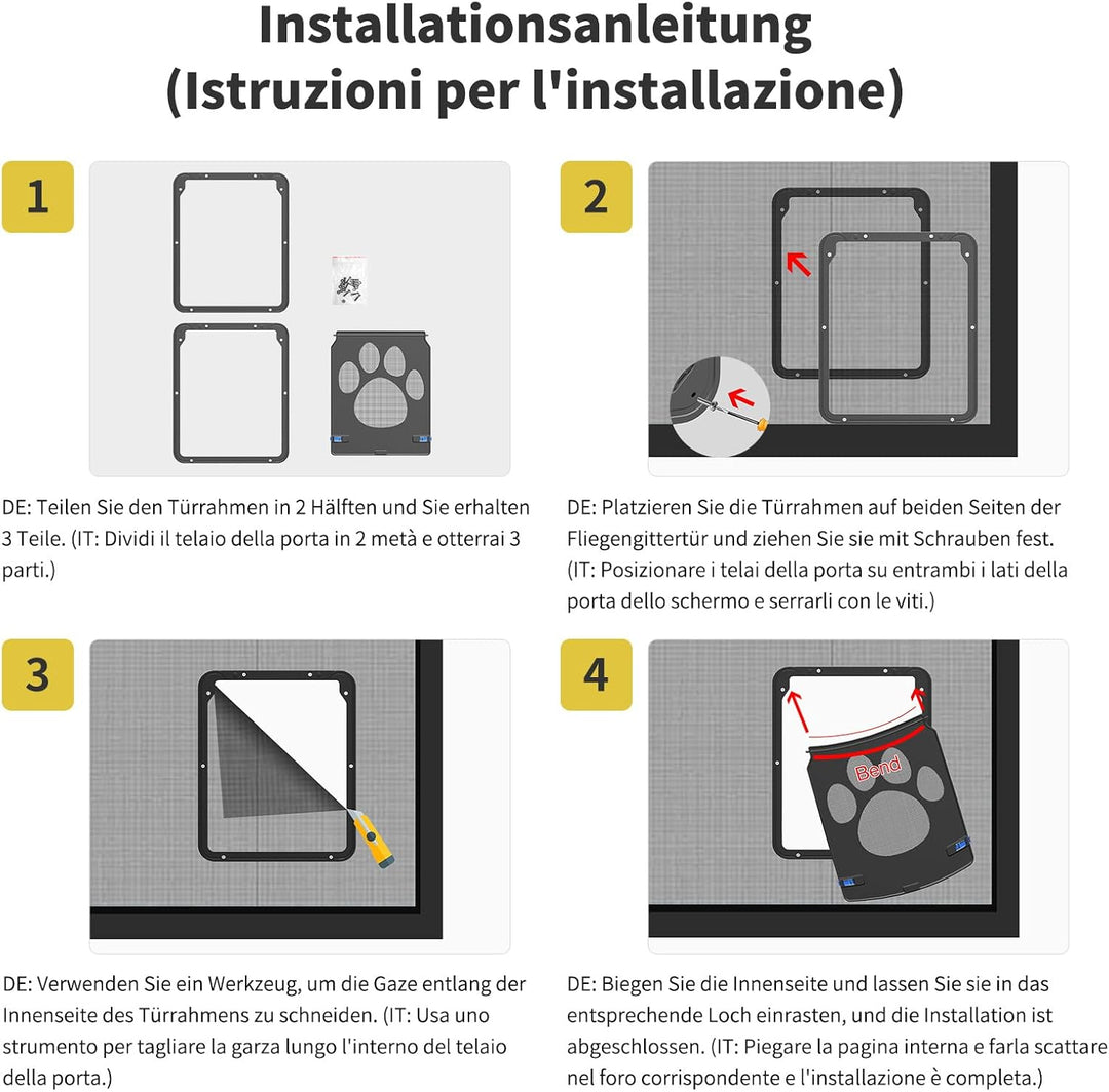 Enjoying Haustier Fliegengitter Tür Hundeklappe für kleine Hunde Katzen Klappe Bildschirmtür mit Ver