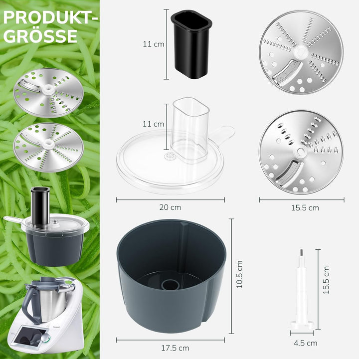 Gemüseschneider elektrisch für Thermomix TM5 TM6, Spiralschneider & Gemüsereibe Edelstahl für Zucchi