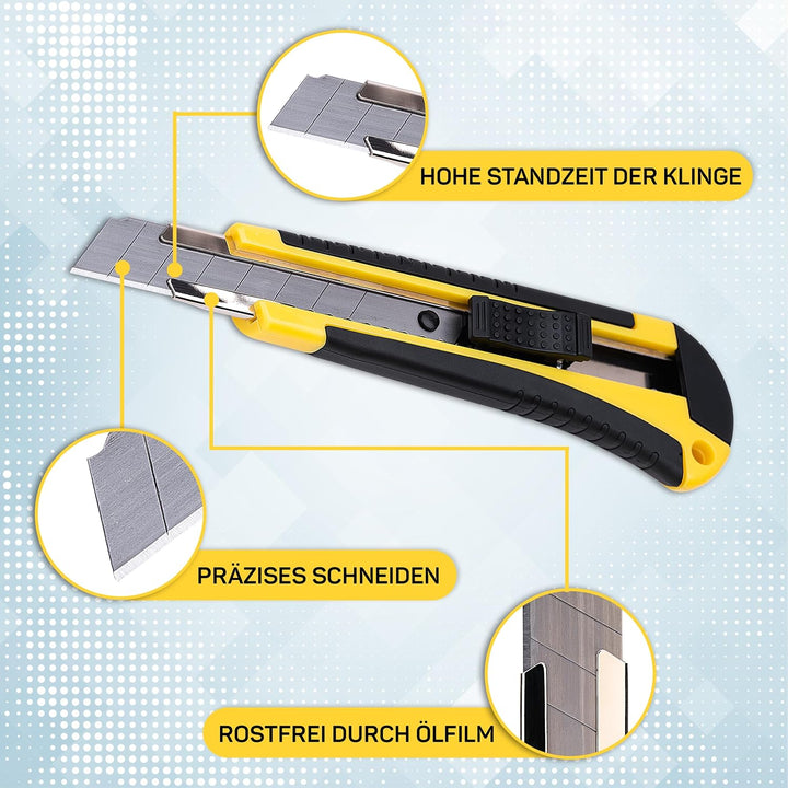 OFFICE POINT Cuttermesser Set Teppichmesser 10 Stück | 18mm | Profi Cutter Messer Metallführung Abbr
