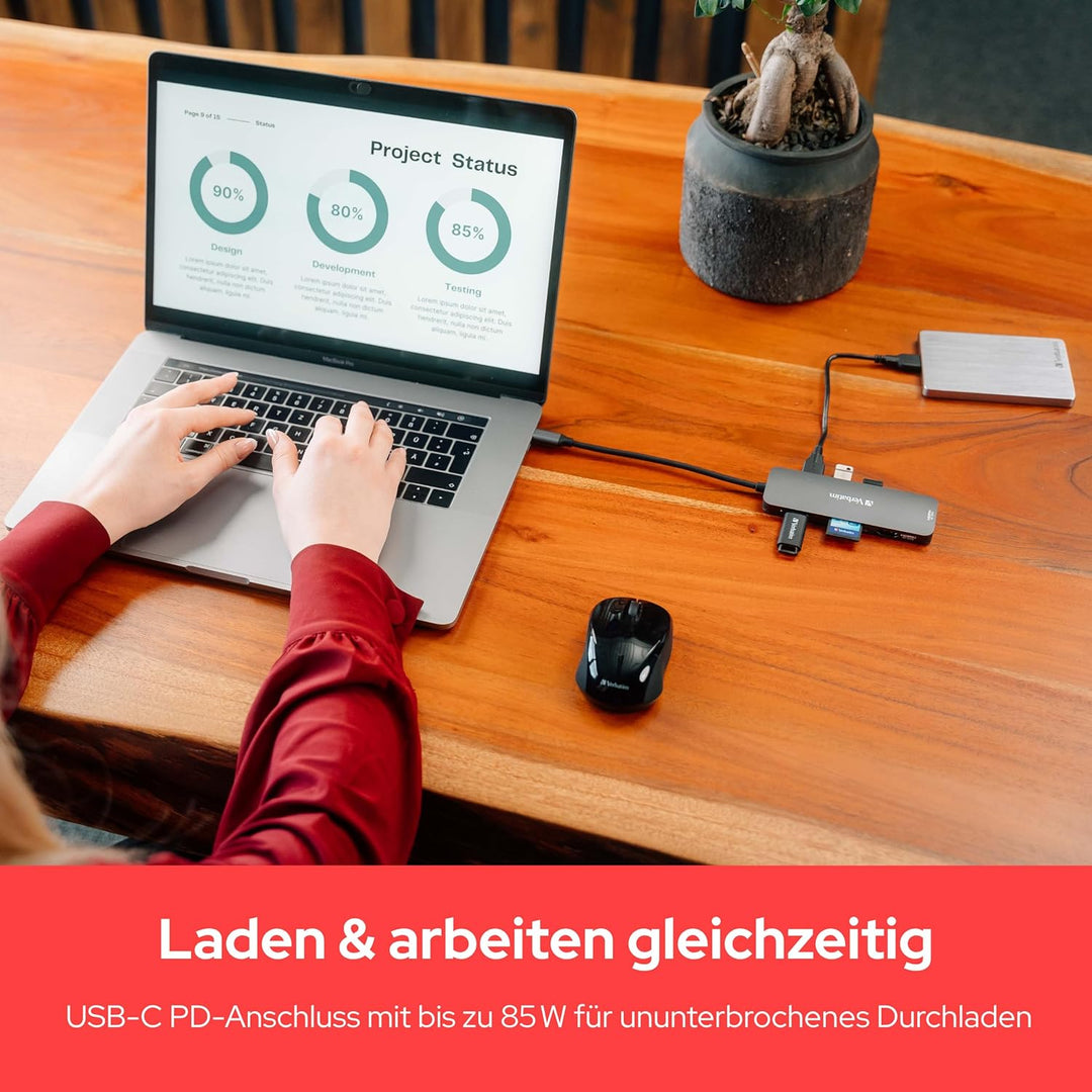 Verbatim USB-C Pro Multiport Hub 8-in-1, Multiport Adapter USB-C auf HDMI, USB-A und USB-C PD, micro