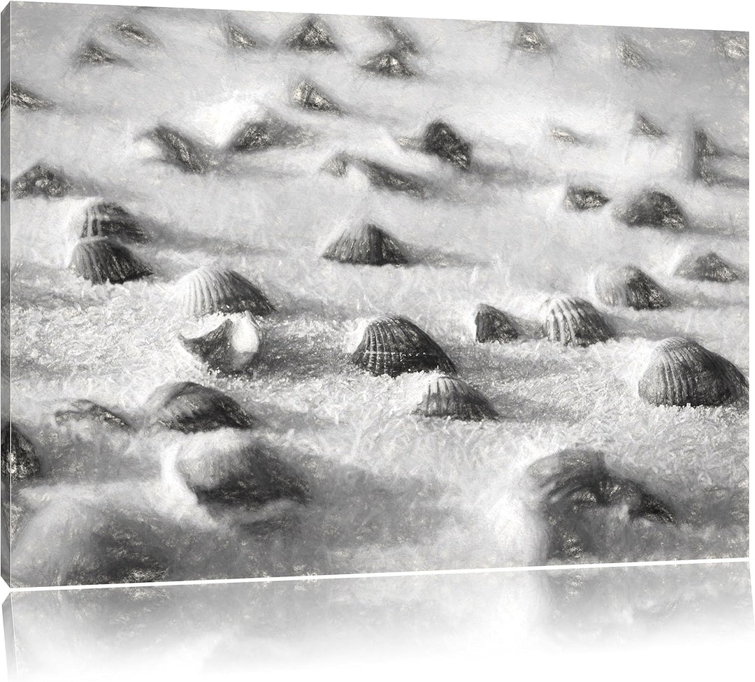 Pixxprint Muscheln im Sand Kunst als Leinwandbild/Grösse: 100x70 / Wandbild/Kunstdruck/fertig bespan