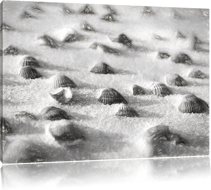 Pixxprint Muscheln im Sand Kunst als Leinwandbild/Grösse: 100x70 / Wandbild/Kunstdruck/fertig bespan