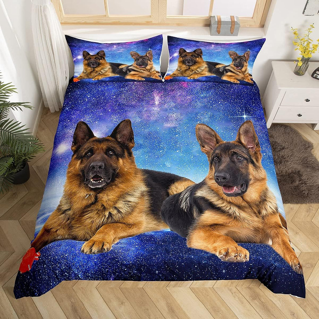 Tbrand Hund Galaxie Bettbezug Set 3D Deutscher Schäferhund Hundedruck Bettwäsche Set 135x200cm Chic