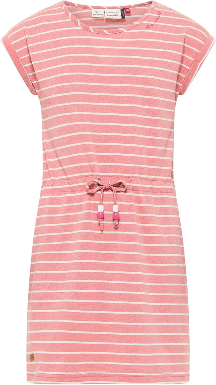 Ragwear Mädchen Kleid Lippi Stripes Dress Sommerkleid gestreift Marine aus weicher Baumwolle, Rosa