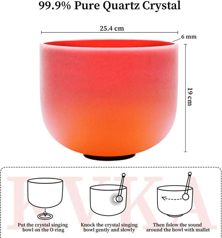 KVKA 25cm Klangschalen, 432Hz C note 10 inch Rot-Orange Chakra Sound Healing Klangschale für Meditat