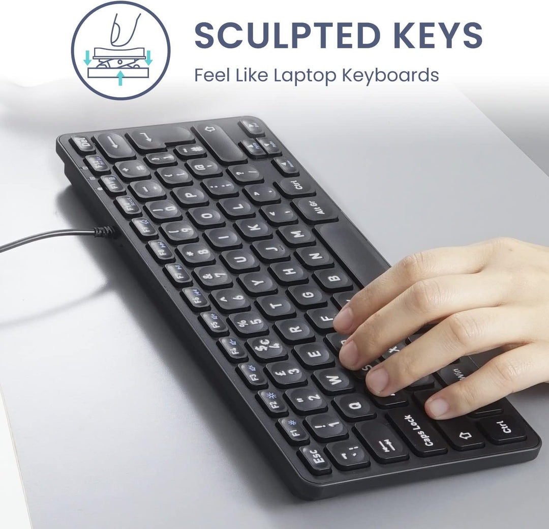 Perixx PERIBOARD-432 Wired Mini USB Keyboard - X Type Scissor Keys - Big Print Keys - US English QWE