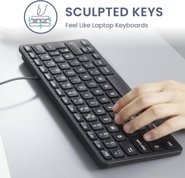 Perixx PERIBOARD-432 Wired Mini USB Keyboard - X Type Scissor Keys - Big Print Keys - US English QWE