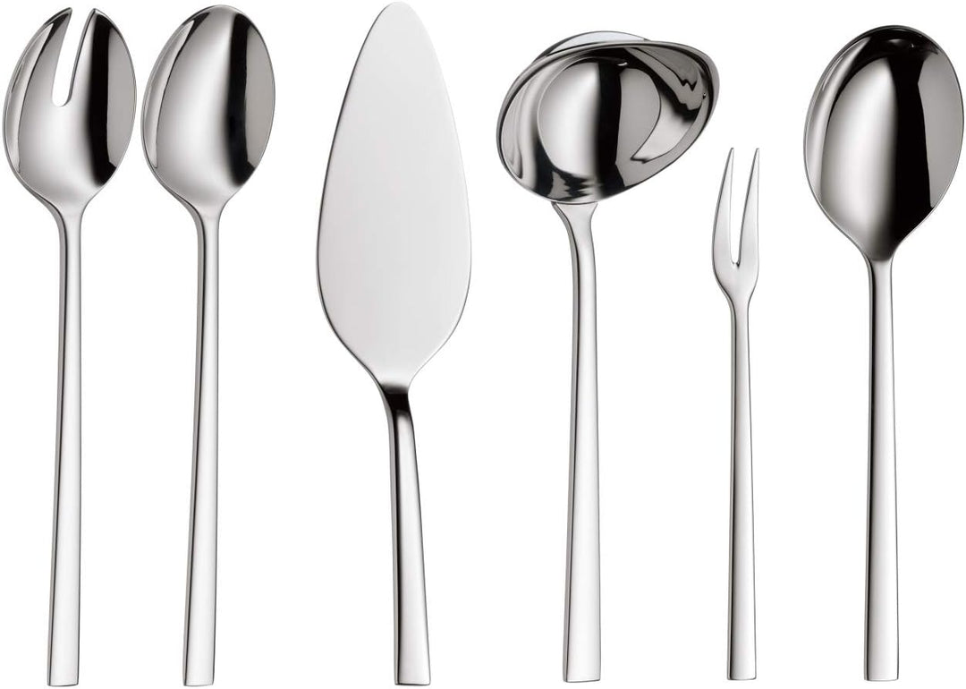 WMF Sonic Besteck Set 12 Personen, 66 teilig, 60 Teile mit Servierbesteck, Hohlheftmesser, Cromargan