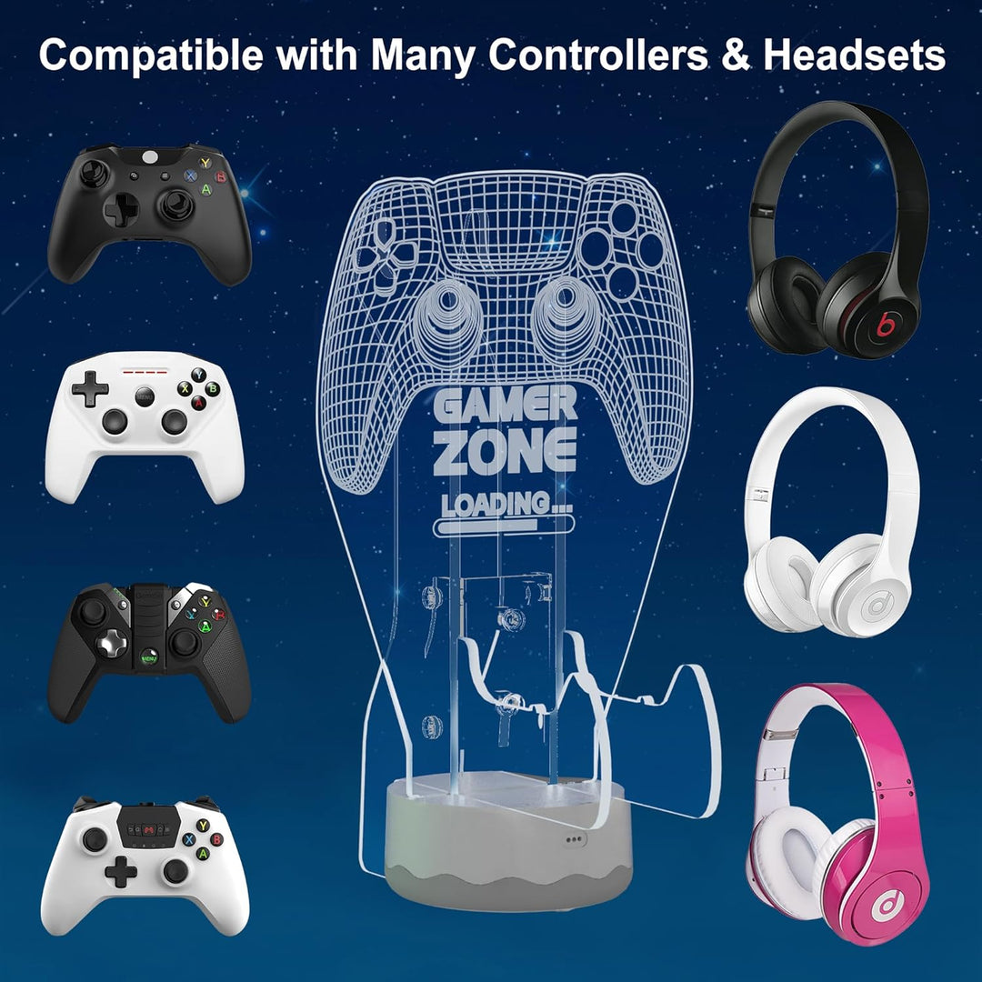 Light Up Headset und Controller Ständer, 16 Farben 3D LED Lichter Gamepad Kopfhörerhalter mit Fernbe