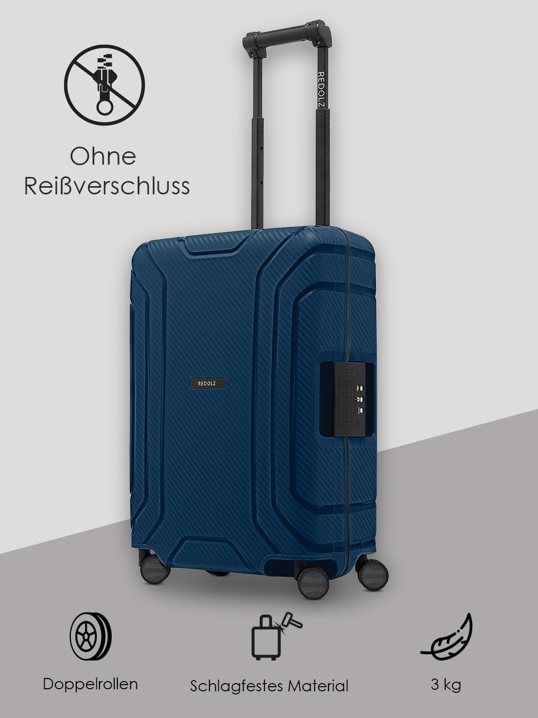 REDOLZ Hartschalen Kabinen-Koffer ohne Reissverschluss | 3-Punkt-Verschluss-System | Kleiner Trolley