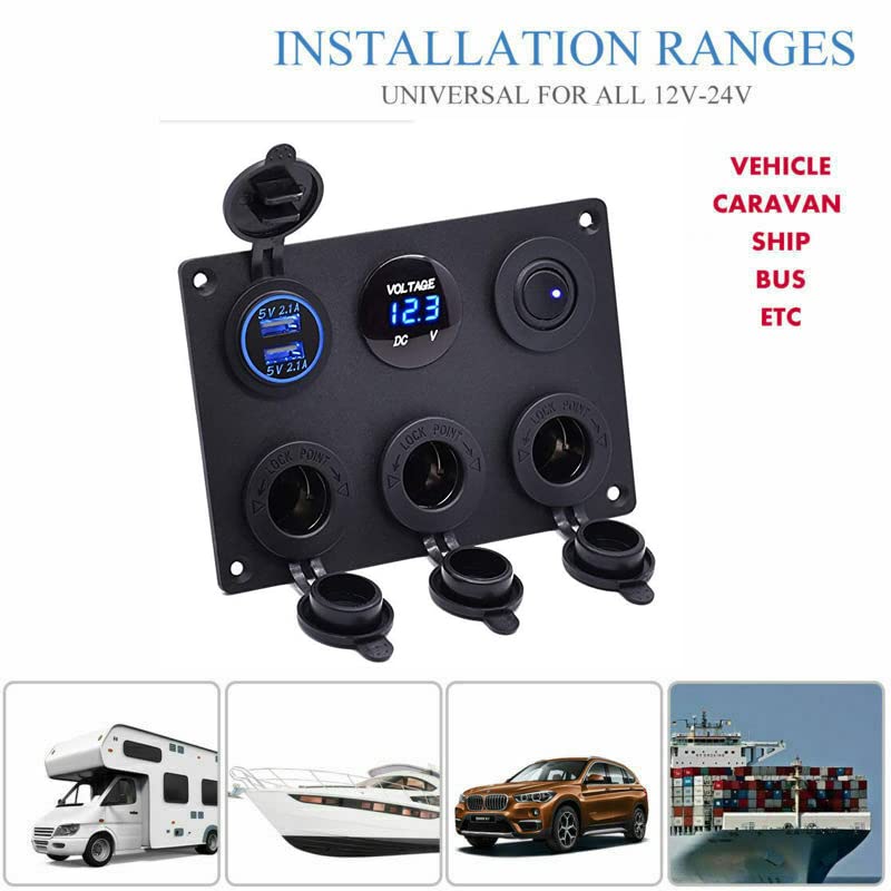 Riloer 3-Gang-Kombinationsschalter, 12V / 24V ABS Marine Boat Car Ein-Aus-Wippschalter mit zwei USB-