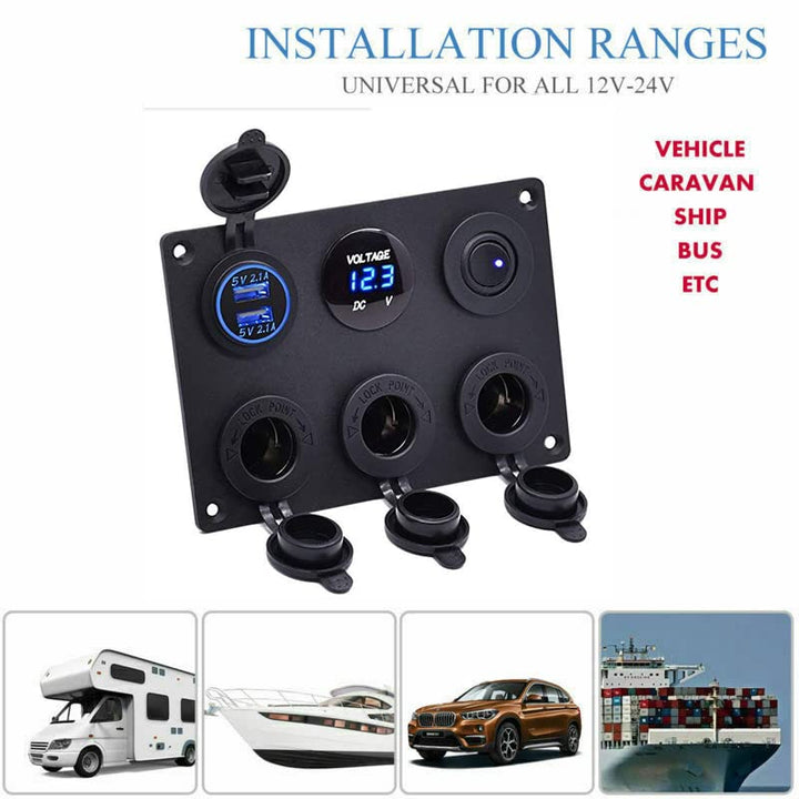 Riloer 3-Gang-Kombinationsschalter, 12V / 24V ABS Marine Boat Car Ein-Aus-Wippschalter mit zwei USB-