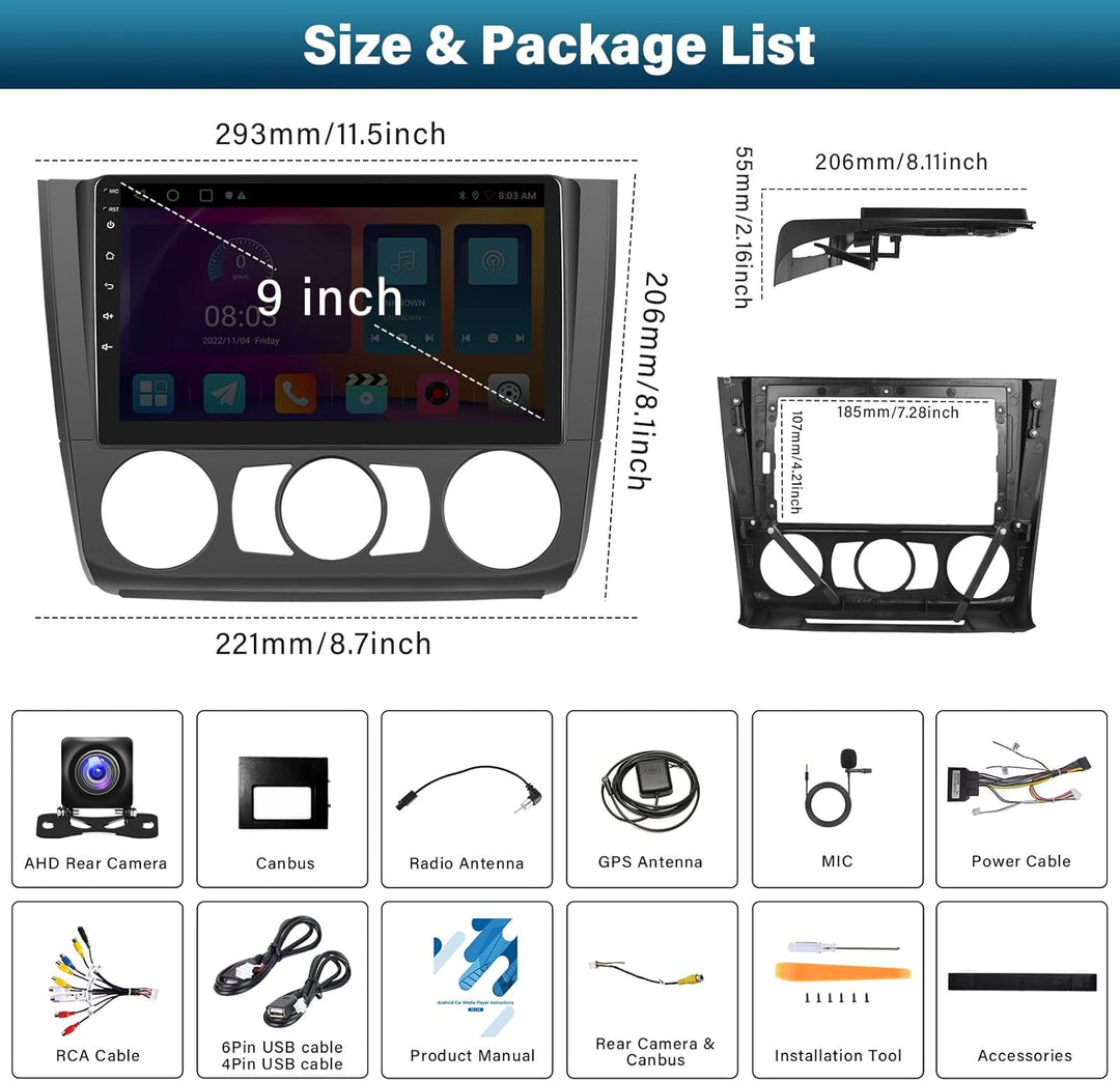 SIXTOP 2G+64G Android 13 Autoradio mit Bluetooth für BMW 1 Series E81 E82 E87 E88 2004-2012 mit Carp