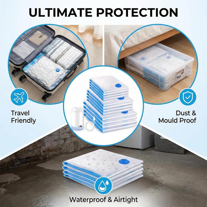 Vakuumbeutel für Kleidung Reise mit Pumpe, 12PCS Vacuum Bags for Clothes (4 * 60x40cm, 4 * 80x60cm,