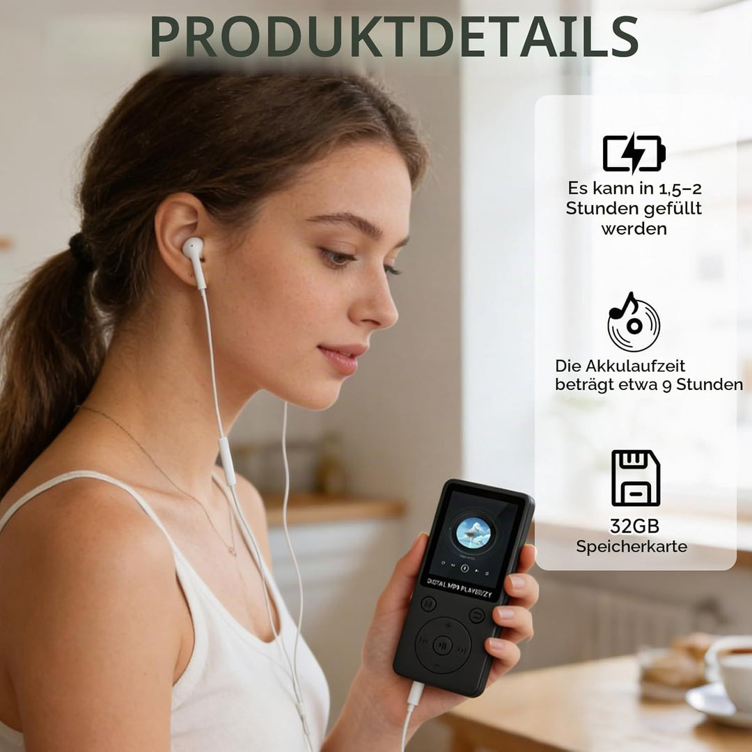 32GB MP3 Player Bluetooth 5.0 mit Lautsprecher für Sportler, 1,8" Bildschirm Musikplayer HiFi mit Vi
