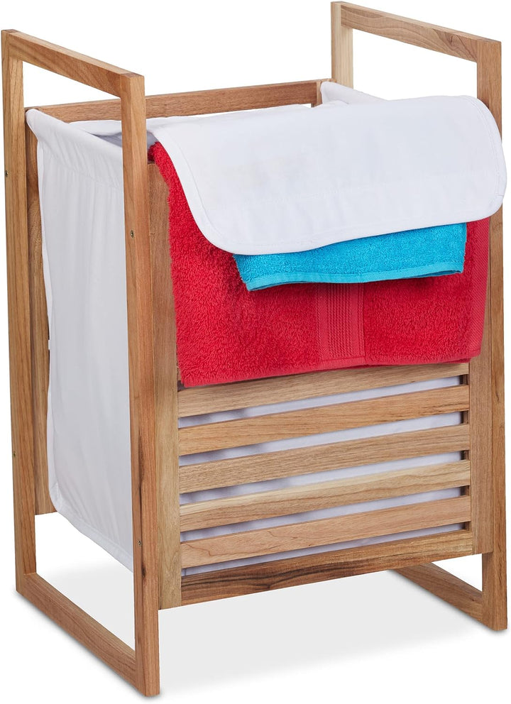 Relaxdays Wäschekorb Walnuss, HBT: 60 x 40 x 35 cm, Wäschesammler mit Deckel, 50 L, für Schmutzwäsch