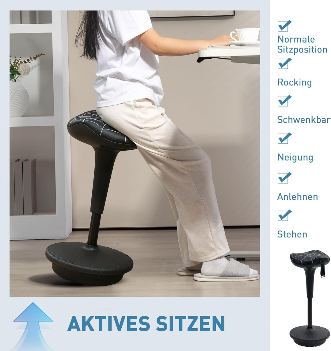 Vinsetto Bürohocker mit Schwenkfunktion, ergonomischer Hocker, höhenverstellbar 65,5-83,5 cm Arbeits