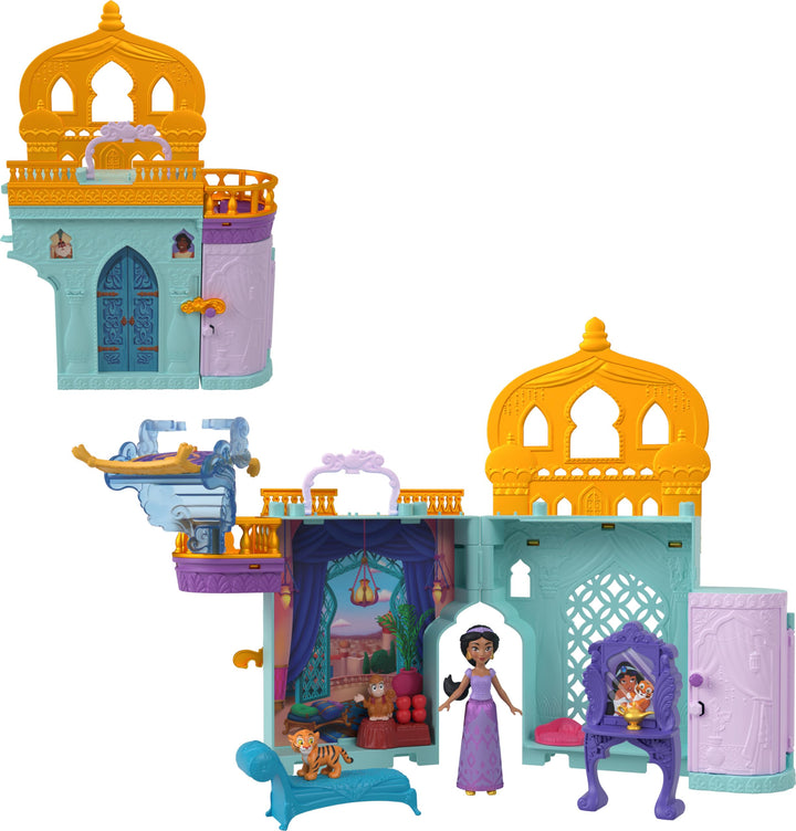 Mattel Disney Prinzessin-Spielzeug, Jasmins Stapelschloss Puppenhaus-Spielset mit kleiner Puppe, 2 F