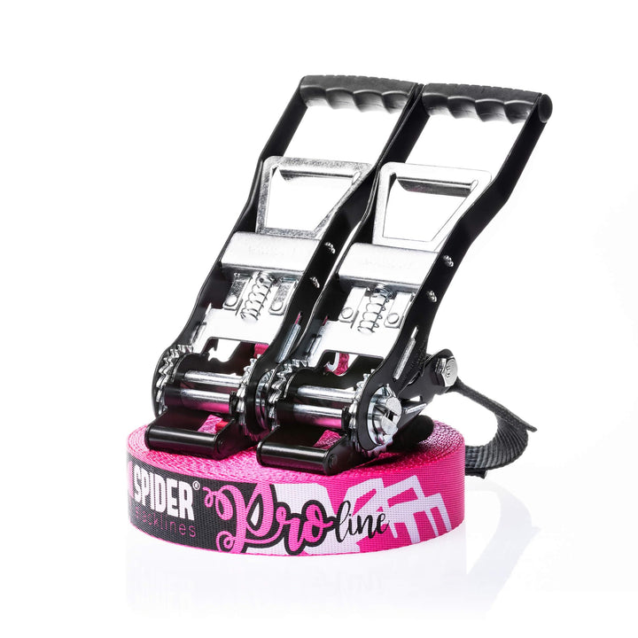 Kit Pro Line 25 für Sprünge, Gehen, Freestyle - Gurt 25 m mit Zwei Ratschen, Zwei Baumgurten, Grillv