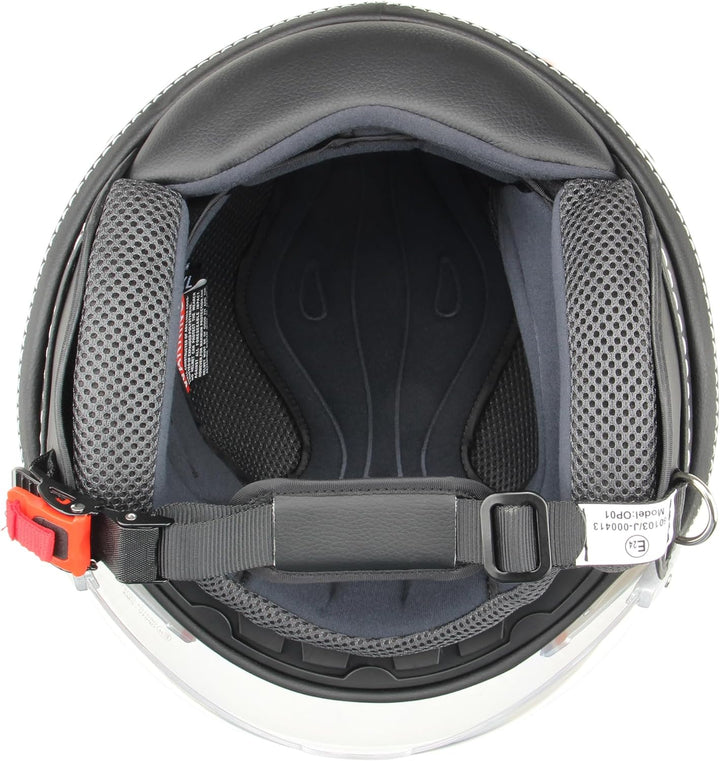 Motorradhelm Jethelm Rollerhelm CMX Chap weiss beige mit Leder braun in Grösse M