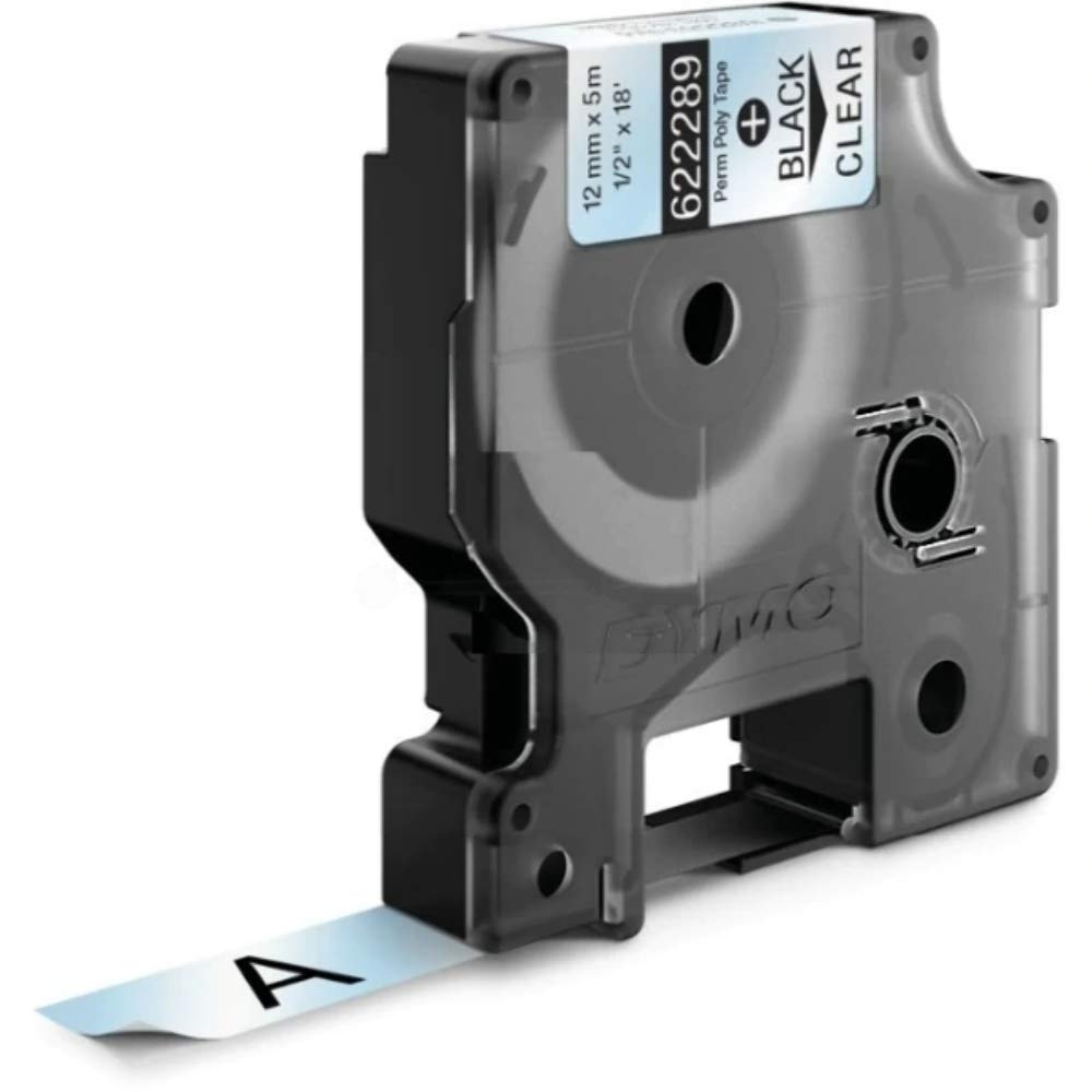DYMO Rhino Industrie Permanente Polyesteretiketten | 12 mm x 5,5 m | Schwarz auf Transparent | selbs