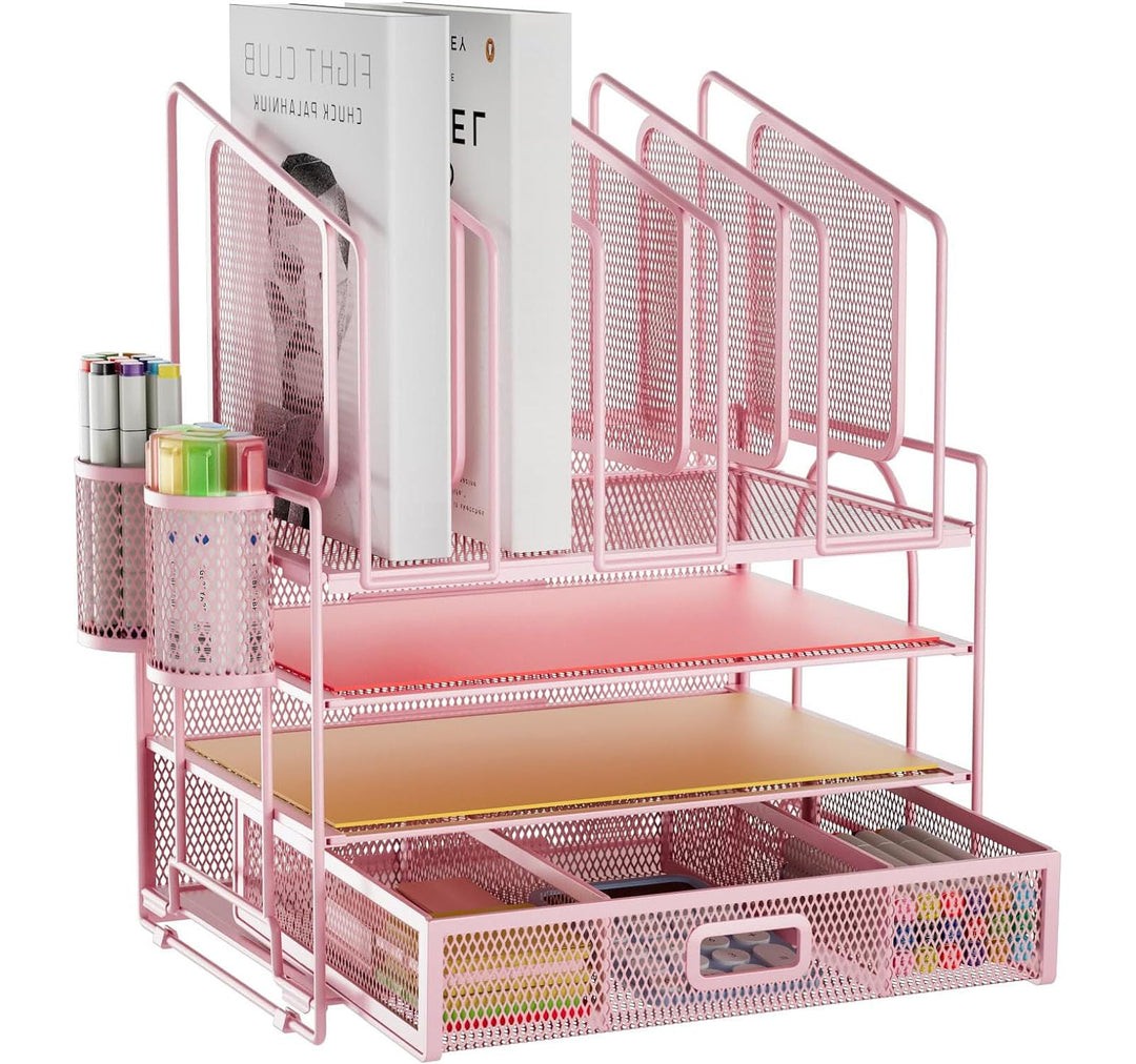 Marbrasse Schreibtisch Organizer,4 Ebenen Papier Briefablage mit Schubladen,5 Vertikale Dokumentenab