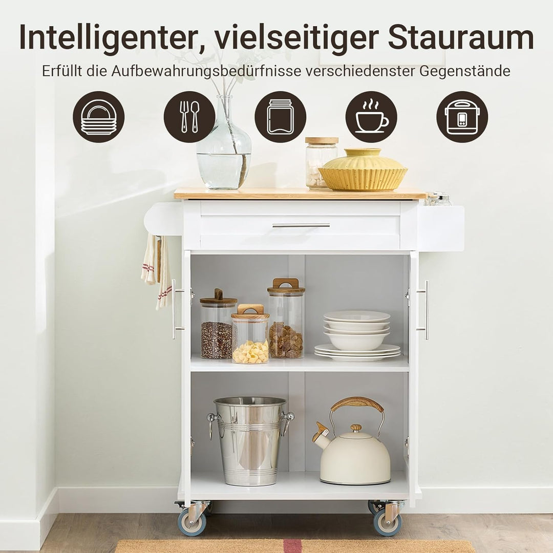 SoBuy Servierwagen mit Arbeitsplatte, Küchenwagen auf Rollen, Kücheninsel, Rollwagen Küche mit Staur