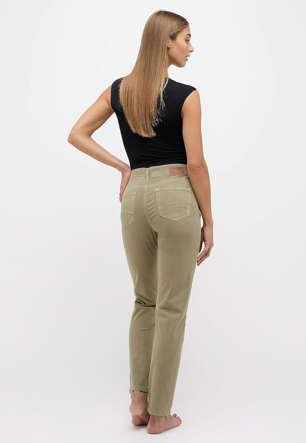 ANGELS Straight-Leg Jeans Jeans Cici mit Coloured Denim mit Label-Applikationen 42 Khaki, 42 Khaki