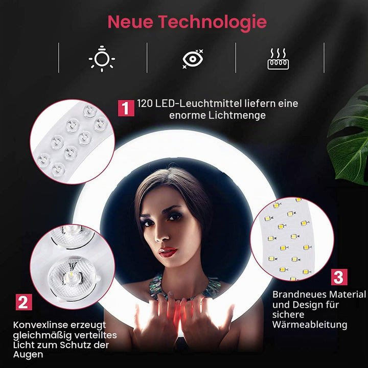 LED-Ringlicht mit Stativständer, Selfie-Ringlicht, 48,3 cm, LCD-Display, Touchscreen, dimmbares Lich